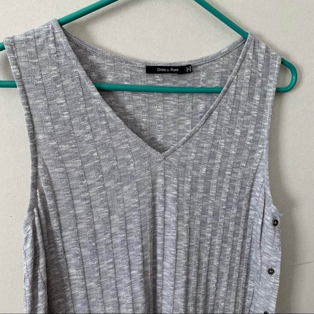 Doe & Rae Gray Ribbed Sleeveless Tank Top Button Detail - Picture 2 of 6